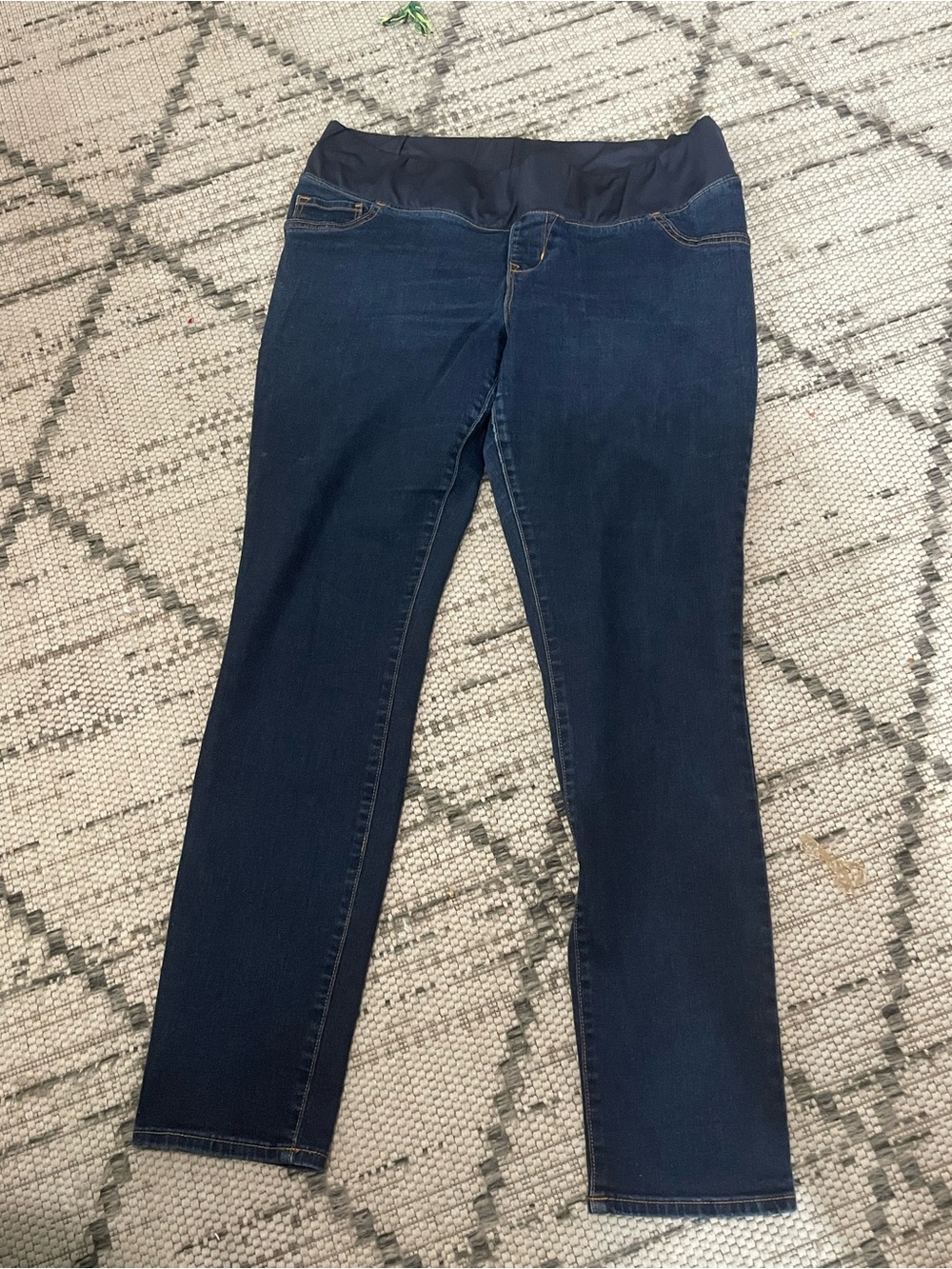 Dark Blue Maternity Stretch Jeans with Overband Waist and leggings